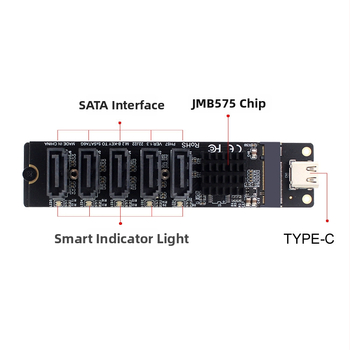 Rozširujúca karta USB na SATA, 5-portová, JMS580 + JMB575, SATA3.0 6Gbps, 30 cm kábel
