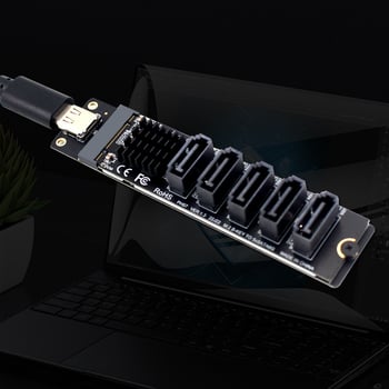 Proširena USB na SATA kartica, 5-portna, JMS580 + JMB575, SATA3.0 6Gbps, 30 cm kabel