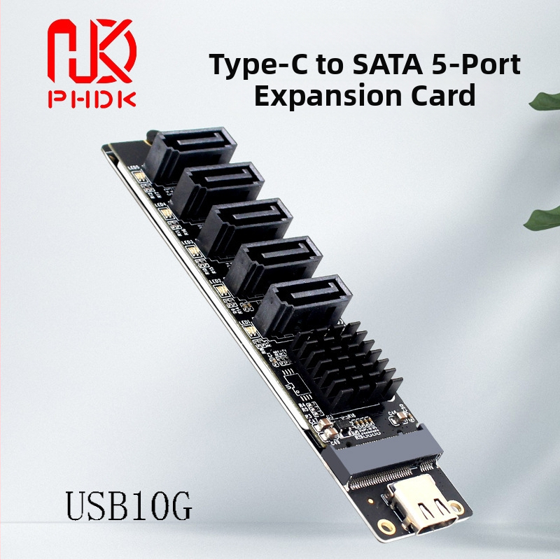Rozširujúca karta USB na SATA, 5-portová, JMS580 + JMB575, SATA3.0 6Gbps, 30 cm kábel