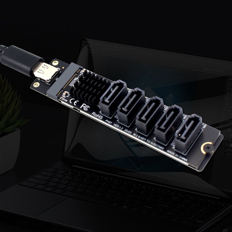 Proširena USB na SATA kartica, 5-portna, JMS580 + JMB575, SATA3.0 6Gbps, 30 cm kabel