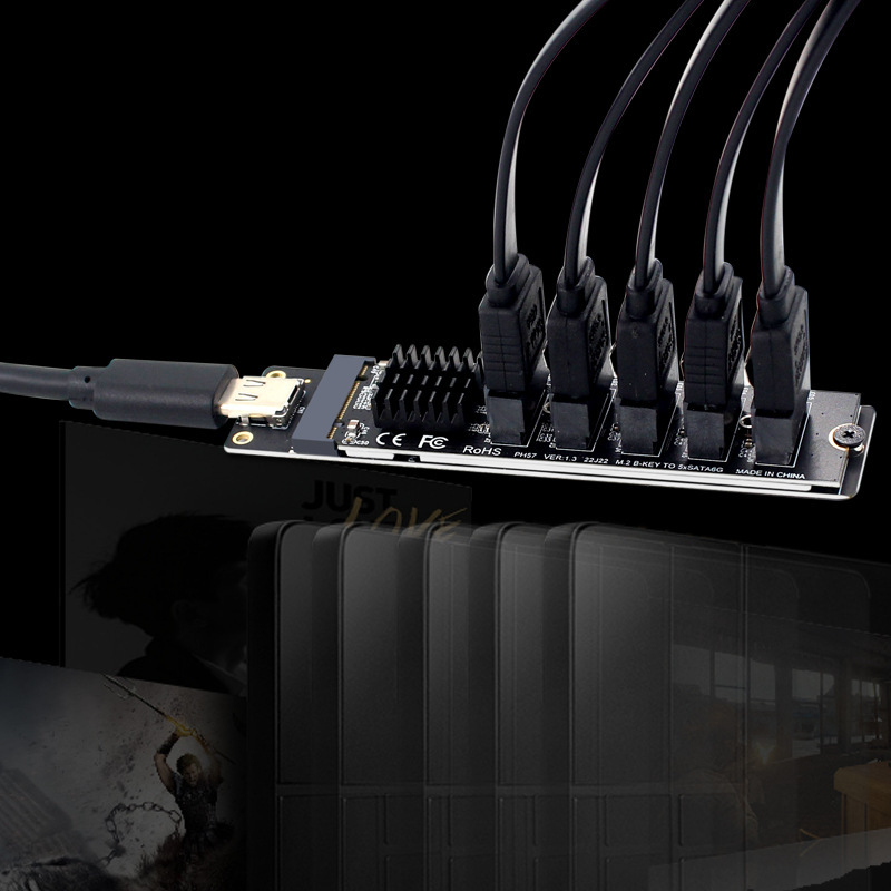 Proširena USB na SATA kartica, 5-portna, JMS580 + JMB575, SATA3.0 6Gbps, 30 cm kabel