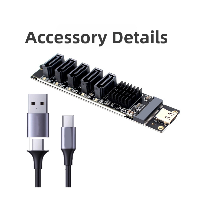Rozširujúca karta USB na SATA, 5-portová, JMS580 + JMB575, SATA3.0 6Gbps, 30 cm kábel