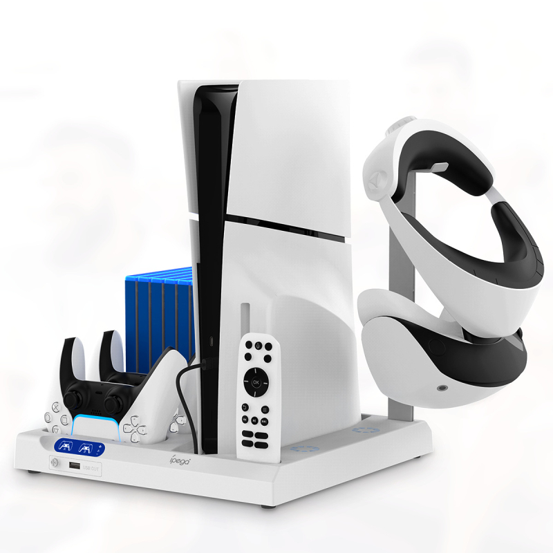 PS5 Pro/Slim Βάση Ψύξης με Ανεμιστήρα και Ράφι Δίσκων — Πολυλειτουργική Βάση Για Ελεγκτή