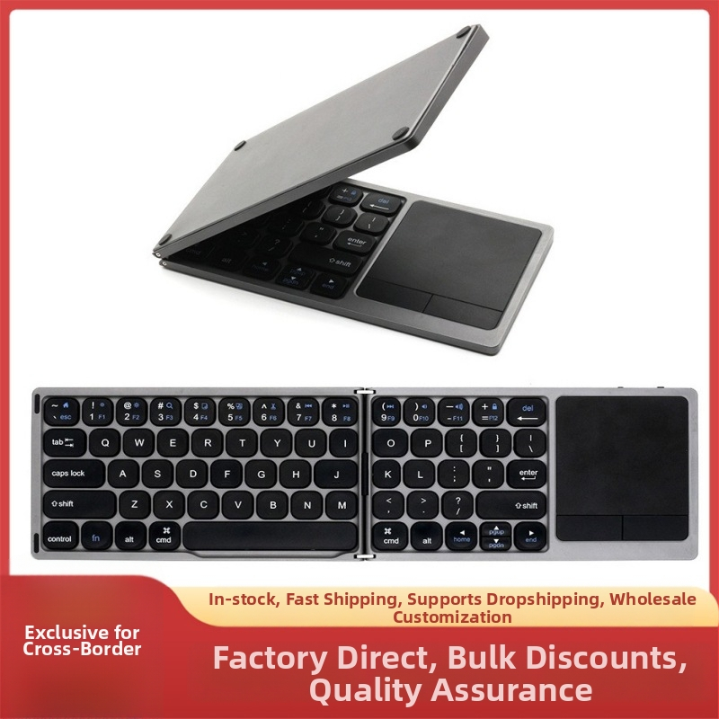 Sklopná Bluetooth klávesnica s touchpadom pre tablety, telefóny a notebooky — 64 kláves, hliníková zliatina, bezdrôtová, dobíjateľná, prenosná