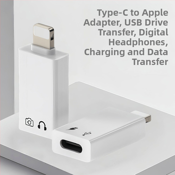 OTG USB-C adaptér pre zariadenia Apple – prehrávanie z USB flash disku, zvuk a nabíjanie, podpora digitálnych slúchadiel (pre iPhone SE a staršie modely)