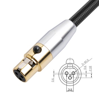 Kabel adapter s pozlaćenim završetkom: mini XLR samica na muški, za prijenos zvuka uživo, kameru i mikrofon – dvostruko zaštićeni kabel