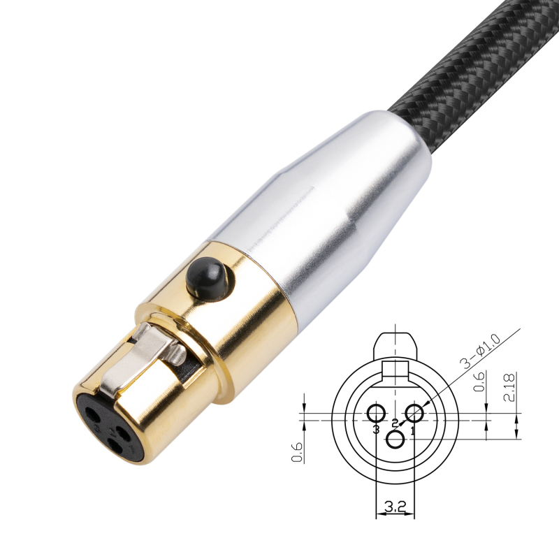 Kabel adapter s pozlaćenim završetkom: mini XLR samica na muški, za prijenos zvuka uživo, kameru i mikrofon – dvostruko zaštićeni kabel