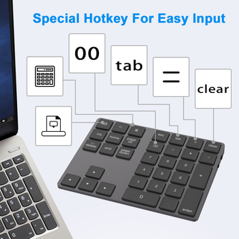 BT181PRO Bluetooth numerikus billentyűzet, 34 gomb, vezeték nélküli, USB-C kábel a csomagban, Plug-and-Play