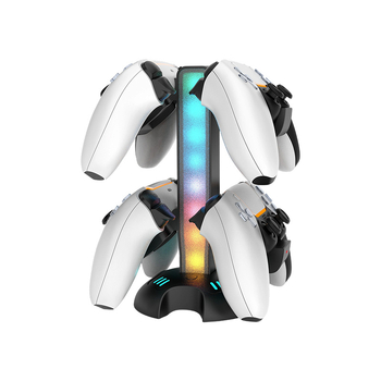 Zvte DZ509 Suport încărcare pentru controller PS5 - 4 în 1 cu iluminare RGB și display; corp ABS; interfață Type-C; dimensiuni 18 cm x 4 cm x 24,5 cm; greutate 453 g