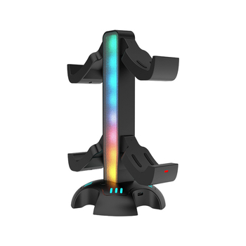 Zvte DZ509 Suport încărcare pentru controller PS5 - 4 în 1 cu iluminare RGB și display; corp ABS; interfață Type-C; dimensiuni 18 cm x 4 cm x 24,5 cm; greutate 453 g