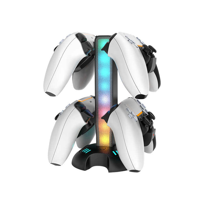Zvte DZ509 Suport încărcare pentru controller PS5 - 4 în 1 cu iluminare RGB și display; corp ABS; interfață Type-C; dimensiuni 18 cm x 4 cm x 24,5 cm; greutate 453 g