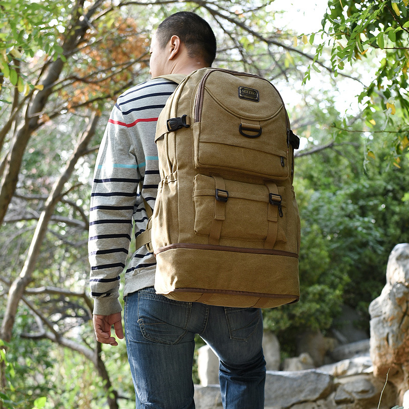Rucsac din pânză, capacitate 20–35 L, unisex, curele curbate, compatibil cu laptop de 14 inchi, rezistent la uzură.