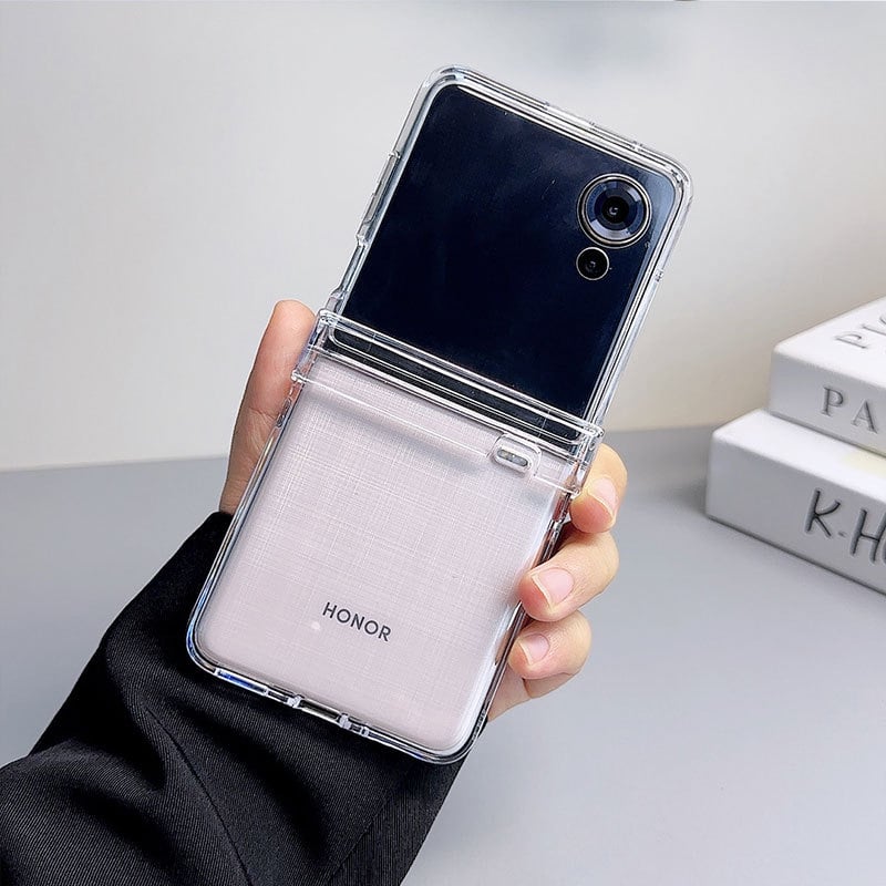 Priehľadný pevný kryt z PC pre Honor Magic V Flip, minimalistický štýl, vstrekované lisovanie, ochrana proti pádom, kompatibilný s Honor Magic V Flip.