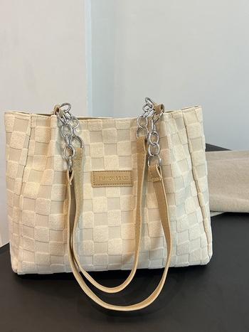 Geantă tote, stil stradal, material din bumbac, formă orizontală pătrată, închidere magnetică, căptușeală poliester-cotton