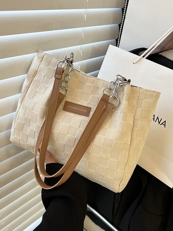 Geantă tote, stil stradal, material din bumbac, formă orizontală pătrată, închidere magnetică, căptușeală poliester-cotton