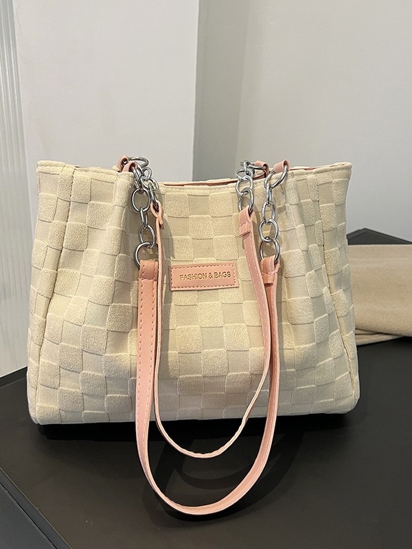 Geantă tote, stil stradal, material din bumbac, formă orizontală pătrată, închidere magnetică, căptușeală poliester-cotton