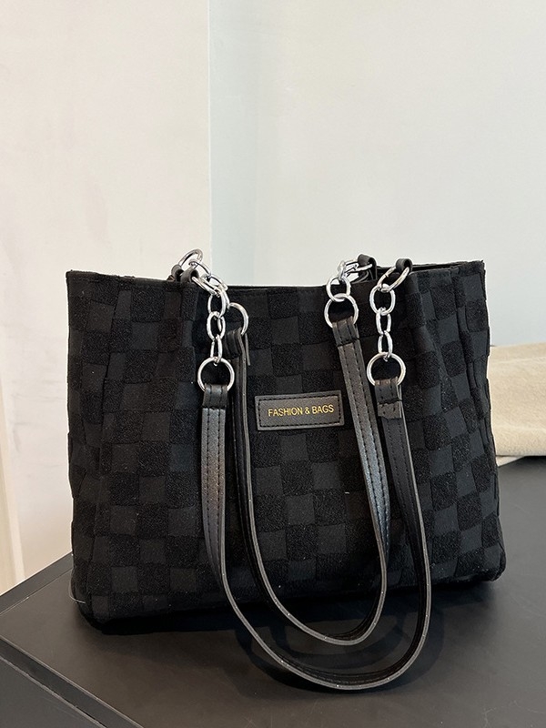 Geantă tote, stil stradal, material din bumbac, formă orizontală pătrată, închidere magnetică, căptușeală poliester-cotton