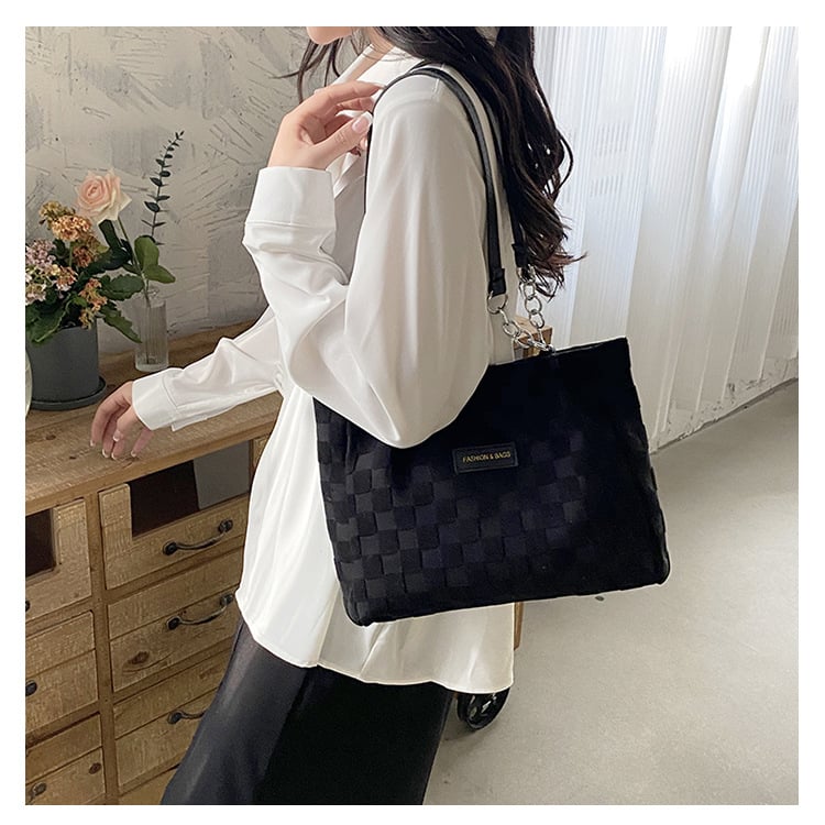 Geantă tote, stil stradal, material din bumbac, formă orizontală pătrată, închidere magnetică, căptușeală poliester-cotton