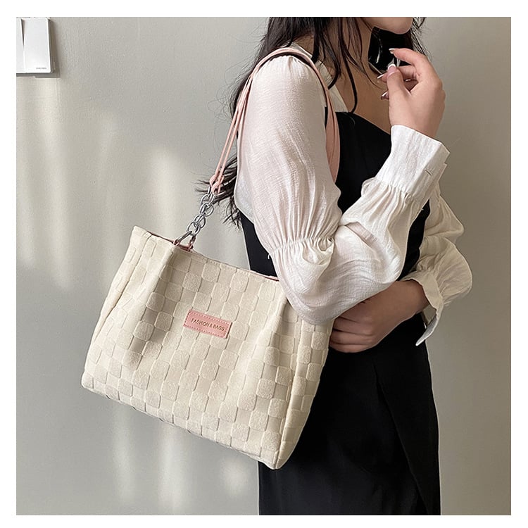 Geantă tote, stil stradal, material din bumbac, formă orizontală pătrată, închidere magnetică, căptușeală poliester-cotton