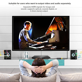 HDMI garso skirstytuvas ir adapteris HA-420, 4K @30Hz, suderinamas su Windows 7, palaiko capture kortą