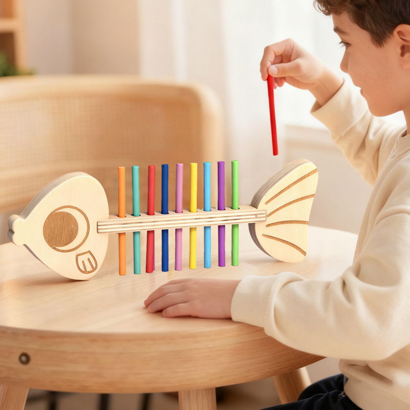 Montessori társítási játék – fa mágneses építőblokkok, színek szerinti osztályozás