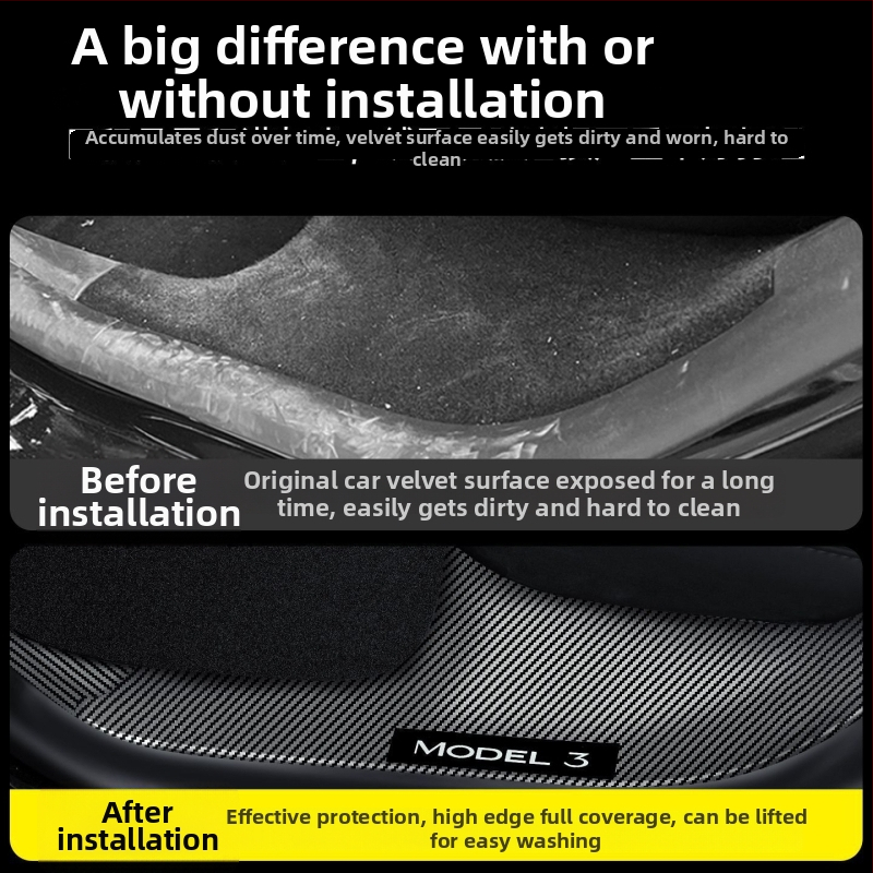 Tesla Model Y priekšējās un aizmugurējās durvju sliekšņa joslas ar lāzergravētu oglekļa rakstu un pedāļa aizsargplāksni