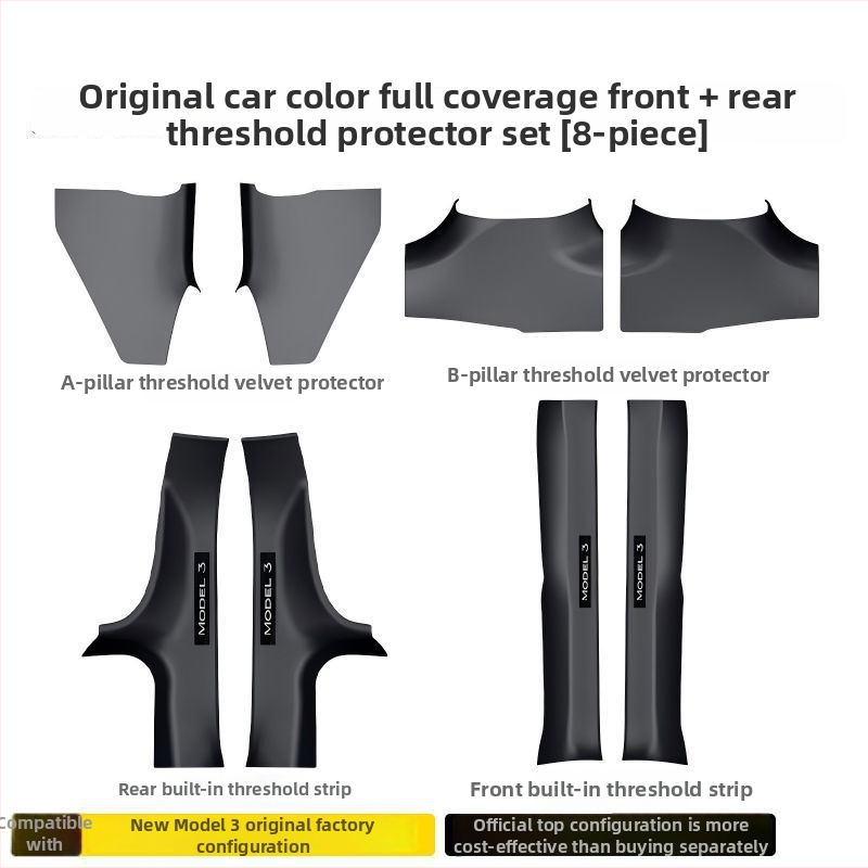 Tesla Model Y priekšējās un aizmugurējās durvju sliekšņa joslas ar lāzergravētu oglekļa rakstu un pedāļa aizsargplāksni