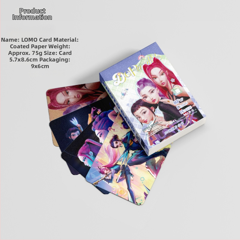 K-Pop demonu mednieču meitenes grupa – kartīšu komplekts kastē, 50 kartes, LOMO lāzera dizains, mākslas pastkartes ar pielāgojumu