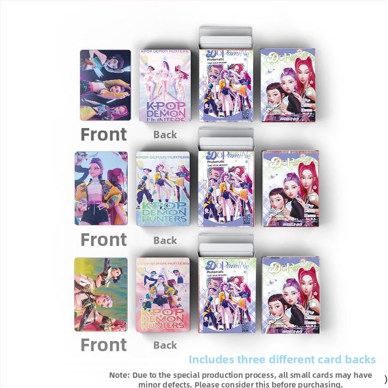 K-Pop demonu mednieču meitenes grupa – kartīšu komplekts kastē, 50 kartes, LOMO lāzera dizains, mākslas pastkartes ar pielāgojumu