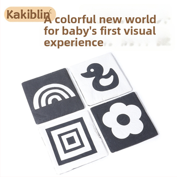 Kakiblin orgaaniline puuvillane must-valge visuaalne jälgimiskaar ja tekstiline raamat beebidele – puuvill, 0–3 aastat, visuaalne stimulatsioon, meeleline ja kognitiivne areng, emotsionaalne areng