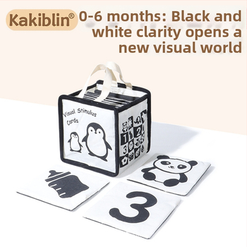 Kakiblin orgaaniline puuvillane must-valge visuaalne jälgimiskaar ja tekstiline raamat beebidele – puuvill, 0–3 aastat, visuaalne stimulatsioon, meeleline ja kognitiivne areng, emotsionaalne areng