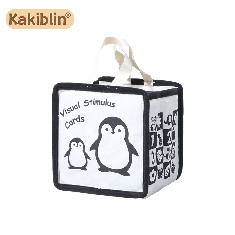 Kakiblin orgaaniline puuvillane must-valge visuaalne jälgimiskaar ja tekstiline raamat beebidele – puuvill, 0–3 aastat, visuaalne stimulatsioon, meeleline ja kognitiivne areng, emotsionaalne areng