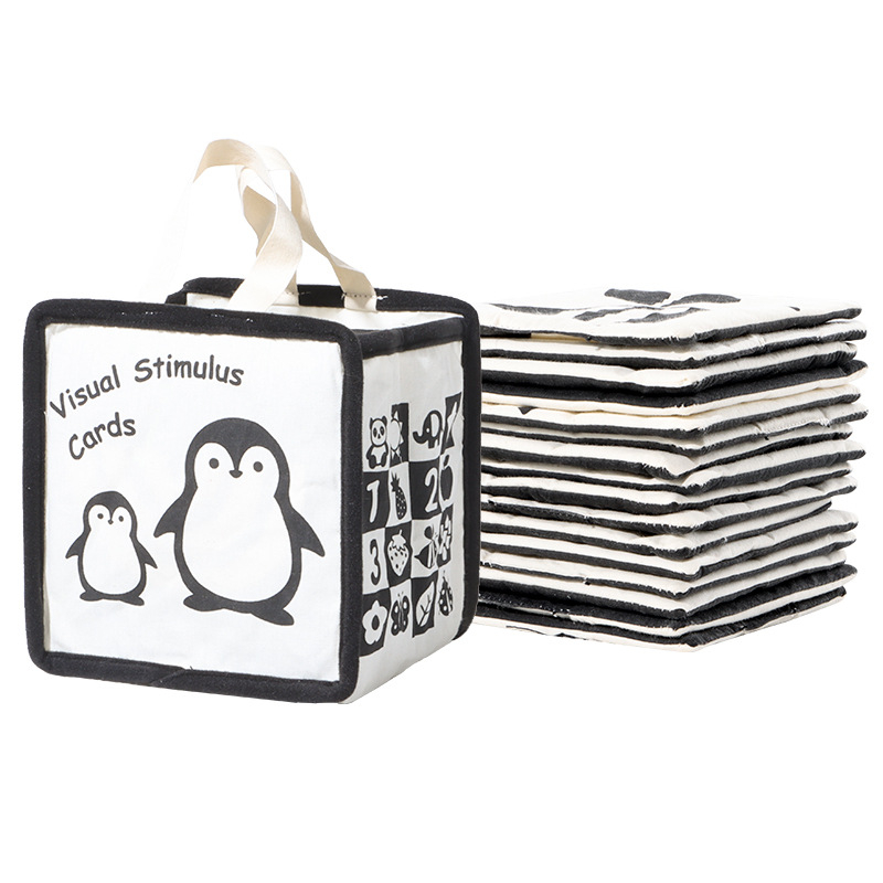 Kakiblin orgaaniline puuvillane must-valge visuaalne jälgimiskaar ja tekstiline raamat beebidele – puuvill, 0–3 aastat, visuaalne stimulatsioon, meeleline ja kognitiivne areng, emotsionaalne areng