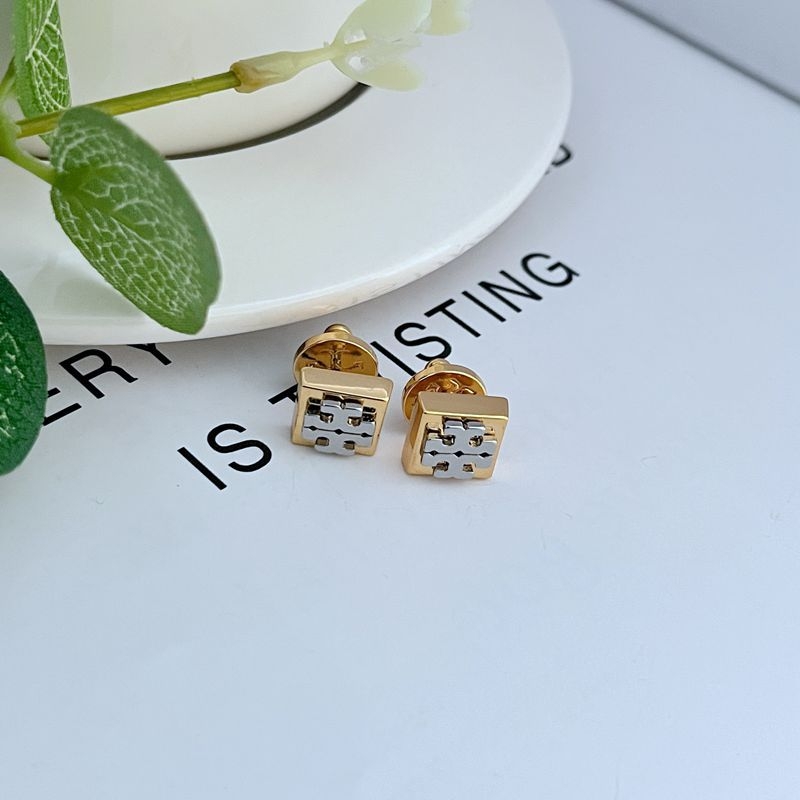 Metalne naušnice za uho – geometrijski kvadrat s ugrađenim engleskim slovima za žene (elektropliranje)