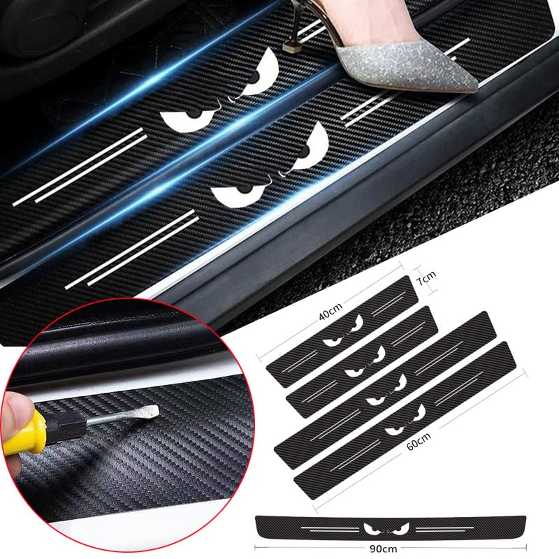 Ajtó küszöb-léc szénszálas mintával, univerzális illeszkedés, autó belső dekoráció – Deep Top