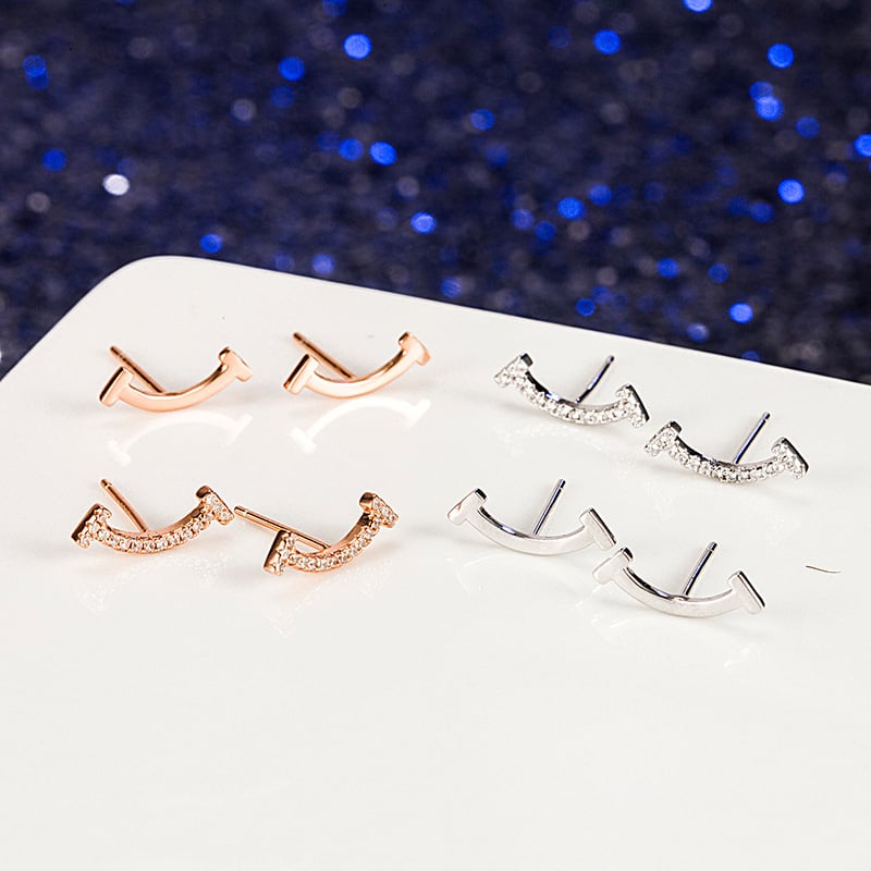 Cercei cu zâmbet din argint S925, finisaj Seiko, stil coreean, unisex