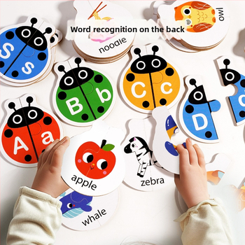 Medinė ugdymo žaidimo abėcėlės žodžių atitikimo žaidimas su gyvūnų žodžiais vaikams 4–6 metų, OEM logotipas pasiekiamas