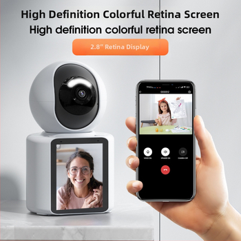 Gudrs iekšējais bērnu monitors ar ekrānu — divvirzienu video zvans. (Horisontālais rotācijas leņķis: 350°, Vertikālais: 60°, Spriegums: 5V 2A, PTZ materiāls: ABS)