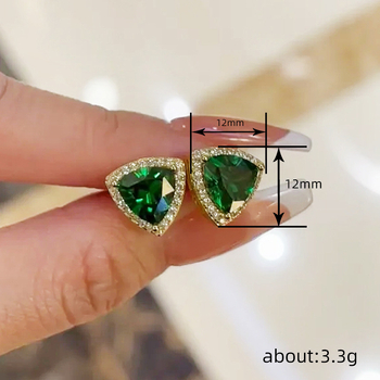 Náušnice – meď, zirkón, geometrický trojuholníkový dizajn, nišový štýl