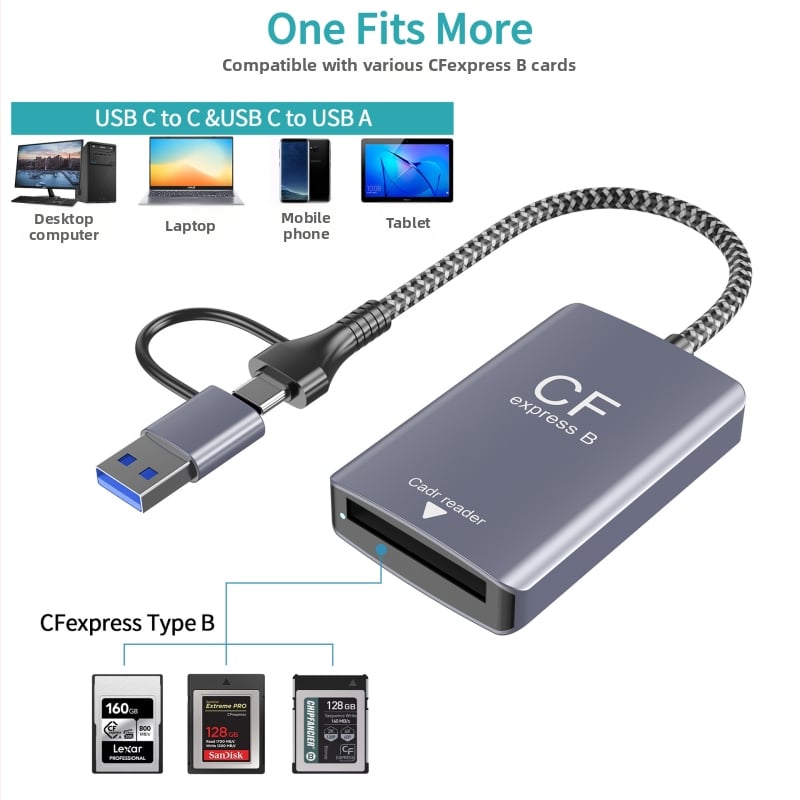 XJF-810 CFexpress Type B + SD čítačka kariet pre DSLR fotoaparáty, USB 3.2 Gen 2, 10 Gbps