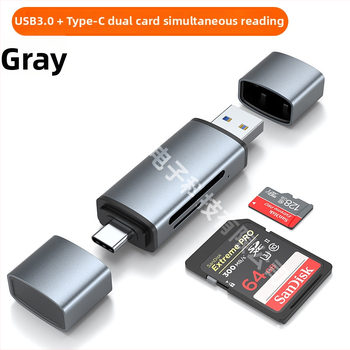 USB 3.0 a Type-C čítač kariet SD/TF — hliníkový zliatok, externý dvojkartový čítač