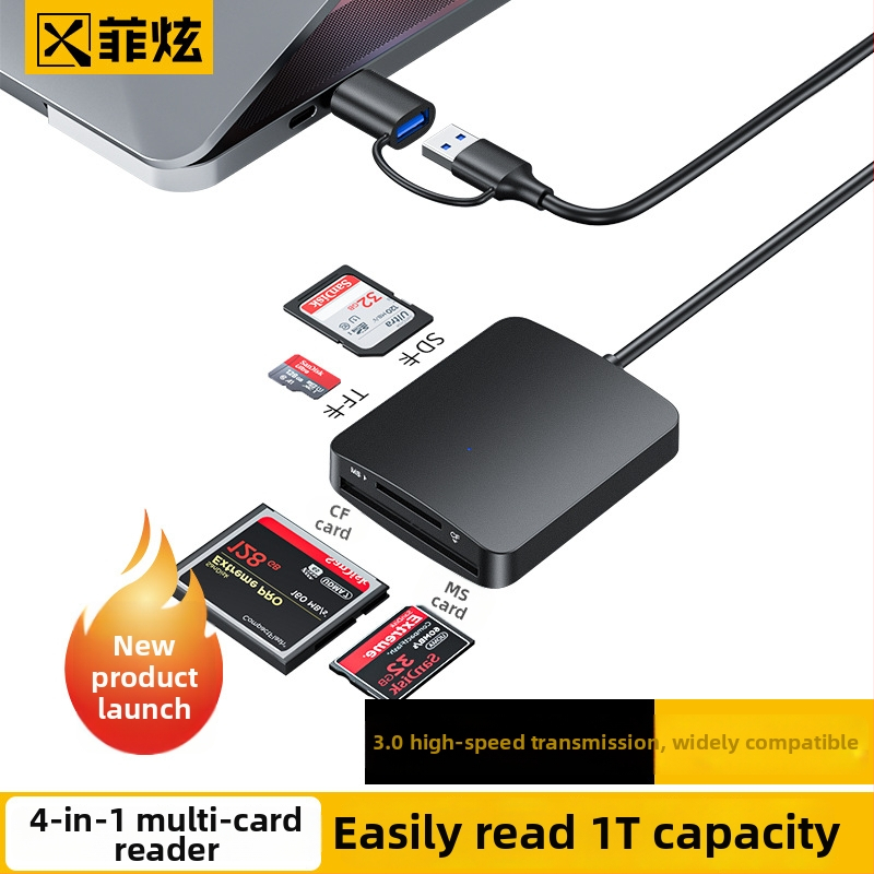 X0160 Štvor-kartový USB Type-C vysokorýchlostný čítač kariet – CF/SD/TF/MS Pro Duo/MS PRO/MS Duo podpora