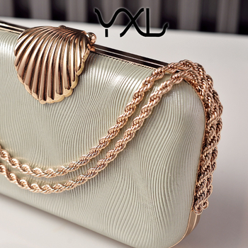 Geantă de seară din PU cu lanț shell, box stil, închidere cu lacăt, buzunar pentru telefon