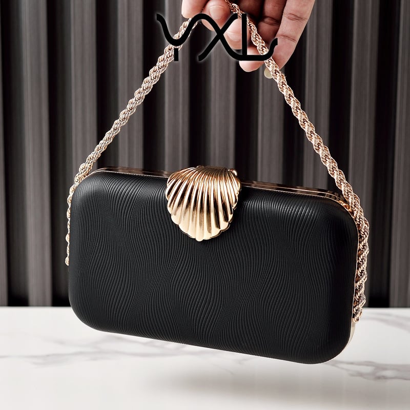 Geantă de seară din PU cu lanț shell, box stil, închidere cu lacăt, buzunar pentru telefon