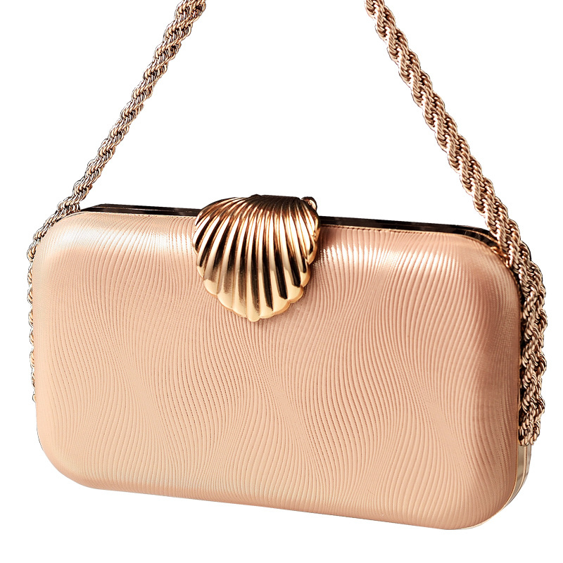 Geantă de seară din PU cu lanț shell, box stil, închidere cu lacăt, buzunar pentru telefon