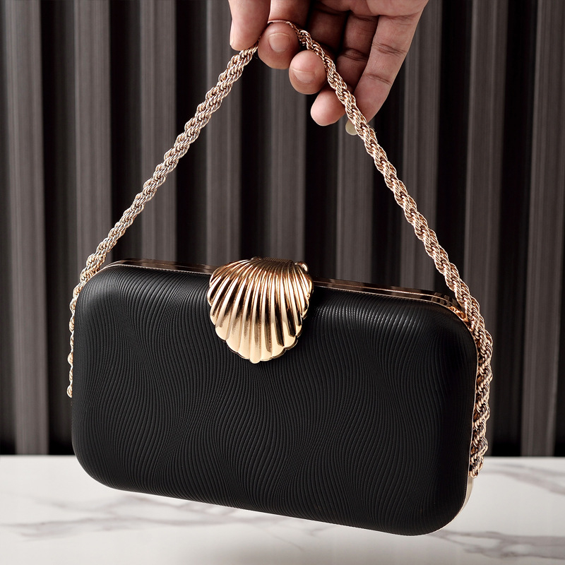 Geantă de seară din PU cu lanț shell, box stil, închidere cu lacăt, buzunar pentru telefon