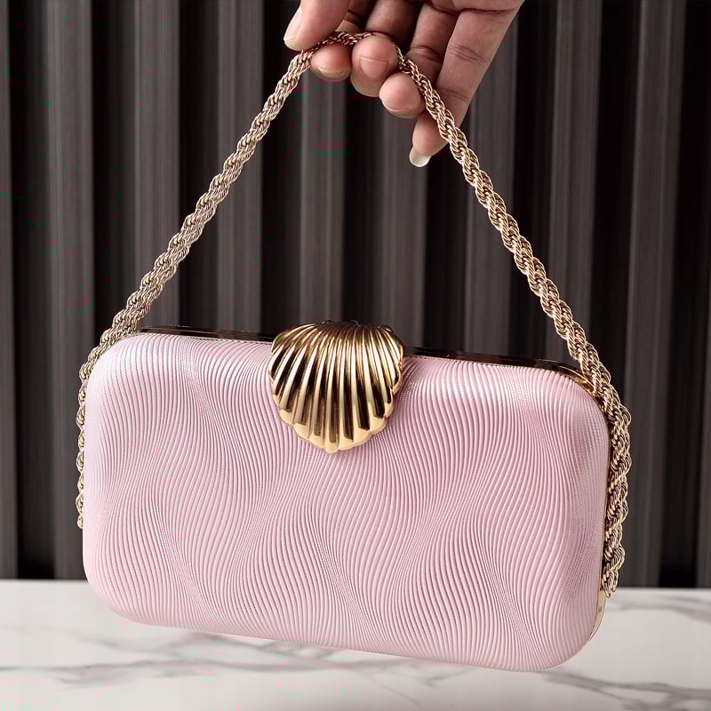 Geantă de seară din PU cu lanț shell, box stil, închidere cu lacăt, buzunar pentru telefon