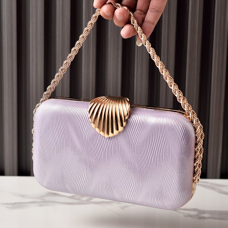 Geantă de seară din PU cu lanț shell, box stil, închidere cu lacăt, buzunar pentru telefon