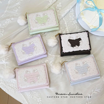 Tri-sklopivi novčanik s motivom zeca, PU materijal, podstava od poliestera, vodootporan i izuzetno lagan