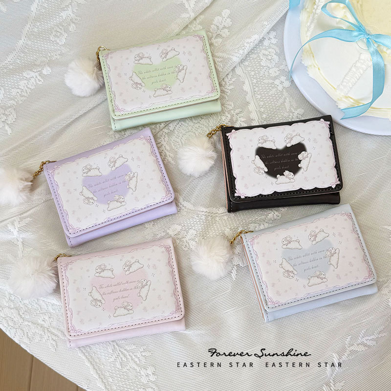 Tri-sklopivi novčanik s motivom zeca, PU materijal, podstava od poliestera, vodootporan i izuzetno lagan